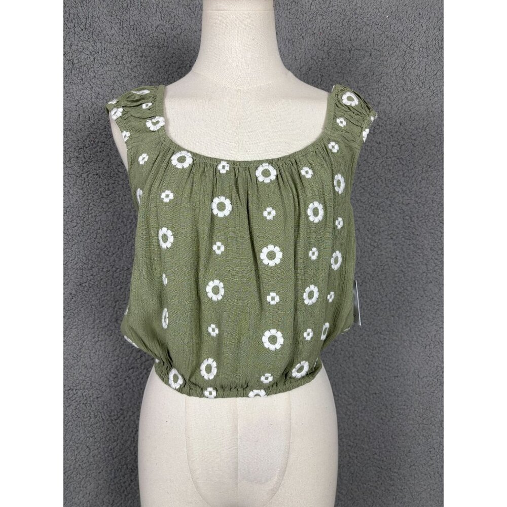 O'Neill Juniors' Women's Hughes Short-Sleeve Floral Woven Top Green Size NWT's